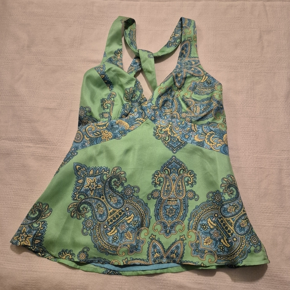 Tibi women's 4 silk tank top, side open zipper fully lined blue green NWT